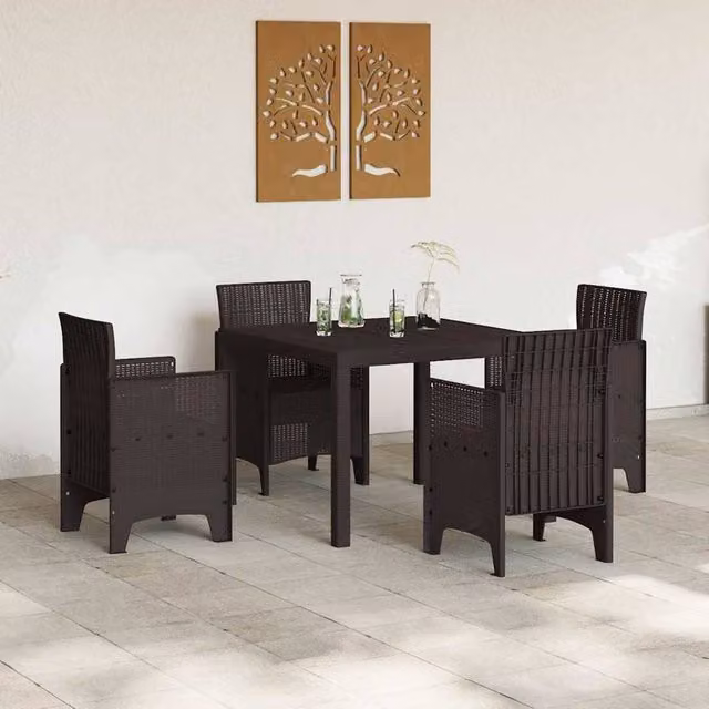 Berkfield Home Brown Poly Rattan Square Garden Table W/D/H: 100 x 100 x 73 cm