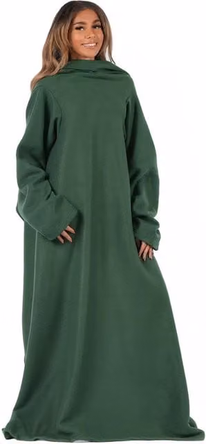 OHS Polar Fleece Wearable Blanket Wrap Throw with Sleeves in Forest Green