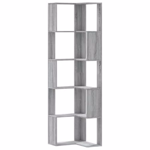 vidaXL 5-Tier Corner Bookcase in Grey Sonoma, W/D/H: 50 x 50 x 179 cm