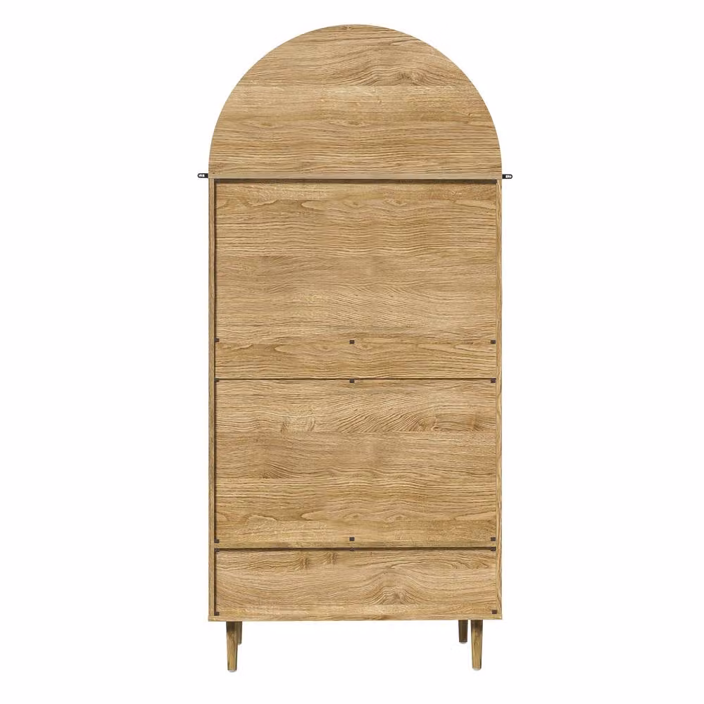 Matteo Elegant Arch Top Wardrobe in Light Brown with Wood Look Fabric Doors – 2
