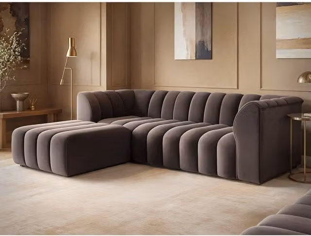 Solace+Co Halle 3 Seater Reversible Velvet Sofa with Matching Ottoman in Brown