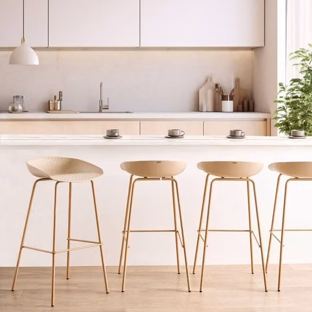Wyld and Coco Set of 4 Beige Bar Chairs with Synthetic Leather Seats and Metal Frame