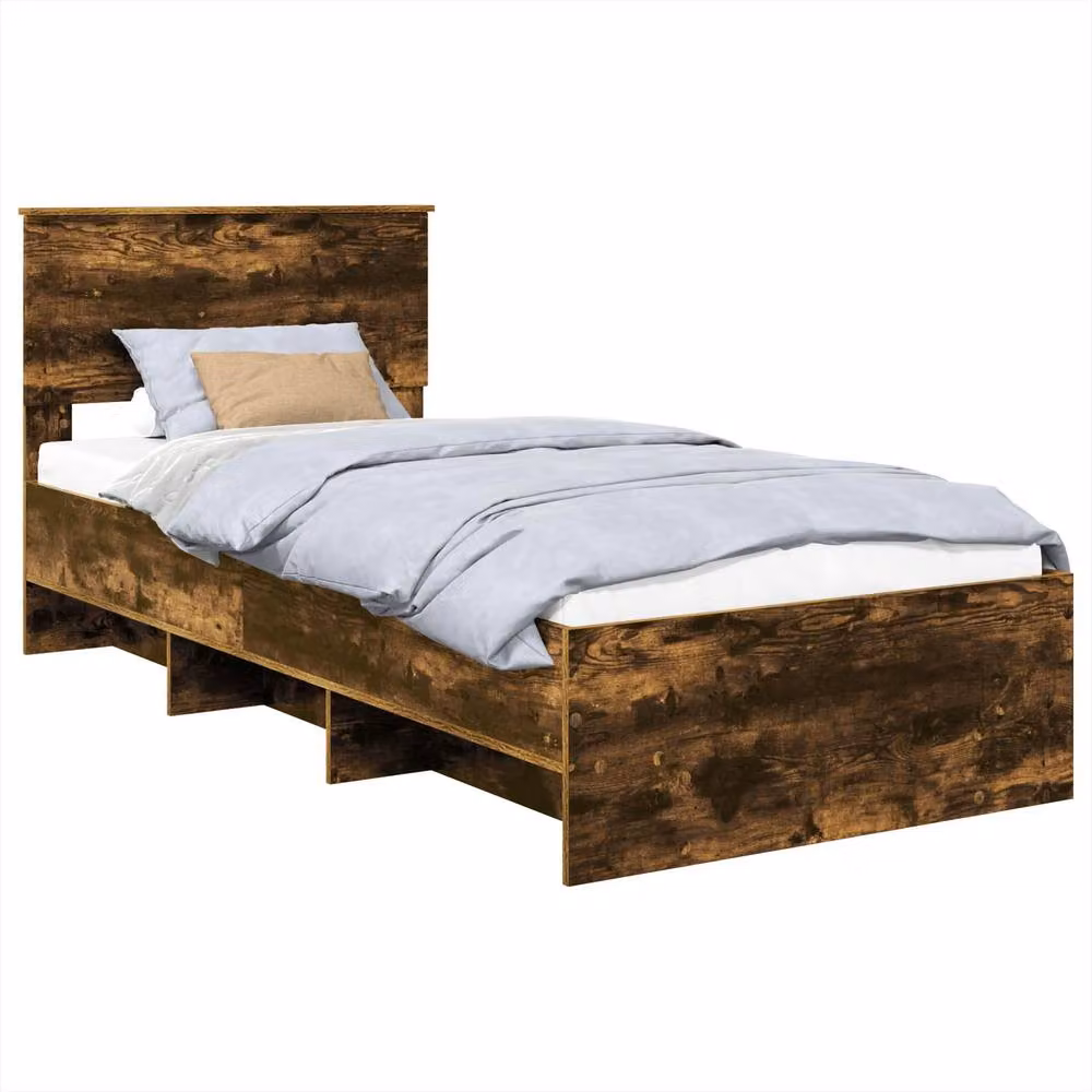 Berkfield Home Modern Bed Frame with Headboard in Smoked Oak Brown, W/D/H: 80 x 200 cm – 2