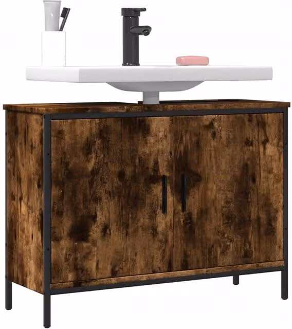 Berkfield Home Smoked Oak Bathroom Sink Cabinet, Brown, W: 80 cm, D: 30 cm, H: 60 cm – 1