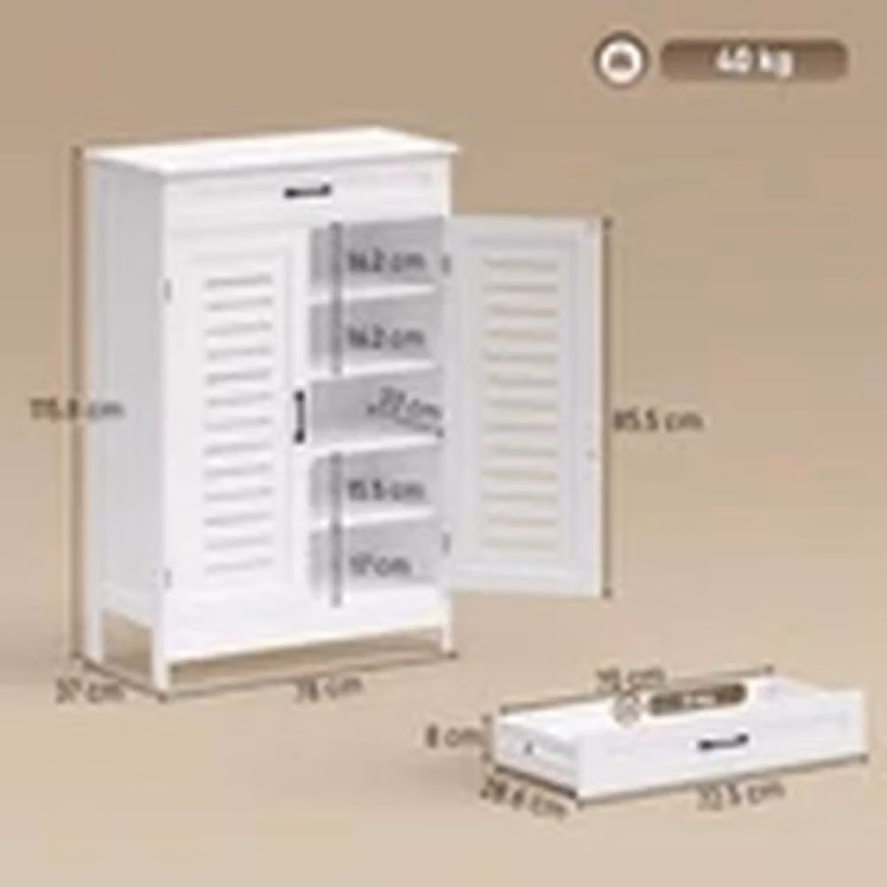 EONLION White Modern Freestanding Shoe Cabinet with Louvered Hinged Doors, Drawer and Internal Shelves – 2
