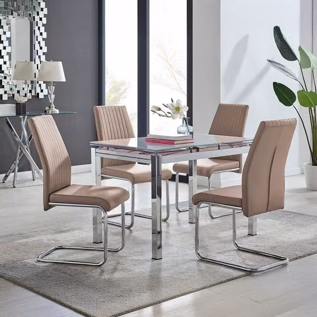 Furniturebox Enna White Glossy Glass Extending Modern Kitchen Dining Table and 4 Lorenzo Chairs in Cappuccino