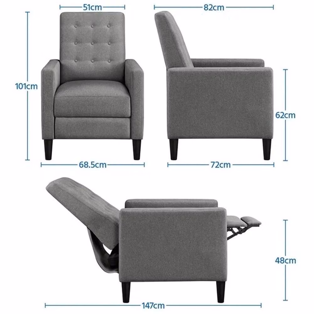 PAWNORA Grey Fabric Adjustable Relax Recliner Armchair with Ottoman Extension – 2
