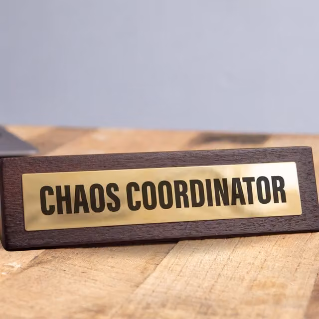 Boxer Gifts Chaos Coordinator Novelty Black Wooden Tabletop Desk Sign