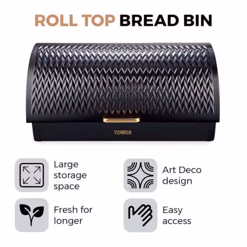 Tower Empire Roll Top Bread Bin in Black Stainless Steel – 2