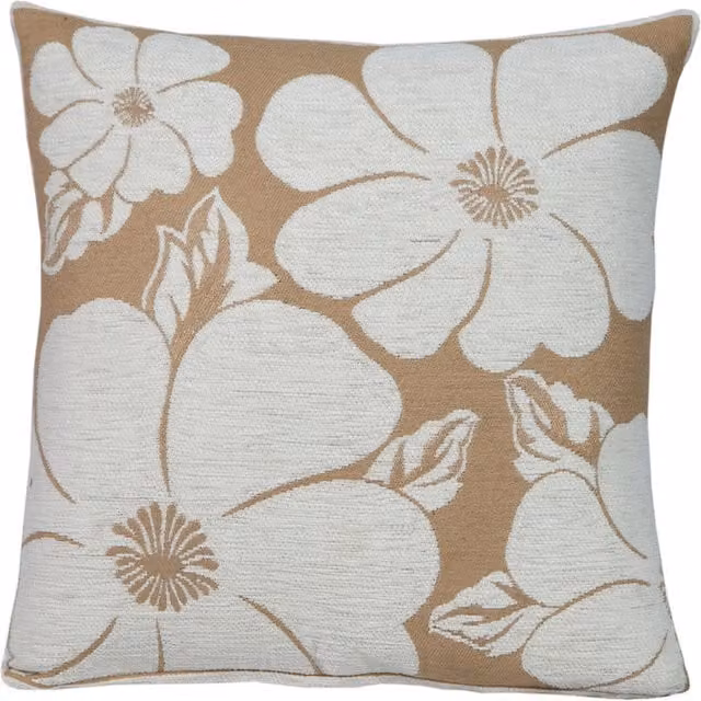 Velosso Plain Chenille Square Cushion in Beige and White