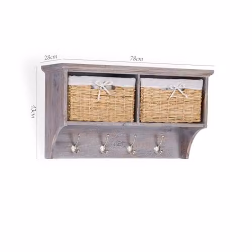 Statement Furniture Tetbury Wall-Mounted Coat Rack with Storage Baskets in Acacia Wood, W: 78 cm, D: 28 cm, H: 43 cm – 2