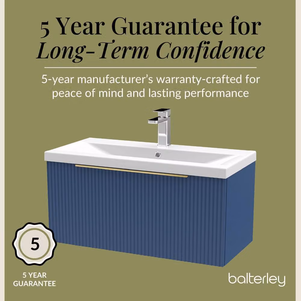 Balterley Fluted Front Wall Hung 1 Drawer Vanity Basin Unit, Satin Blue, Width: 80 cm – 4