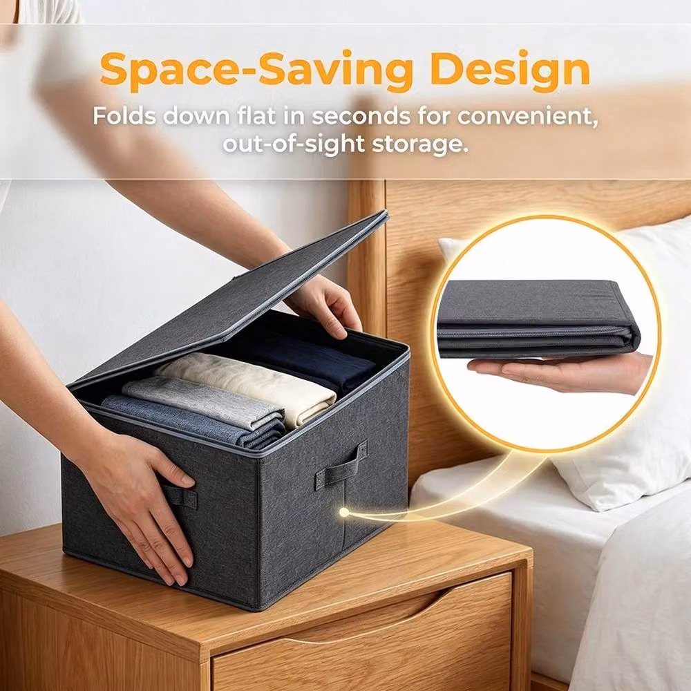 NESTLUNE Set of 3 Large Foldable Fabric Storage Boxes in Grey – 5