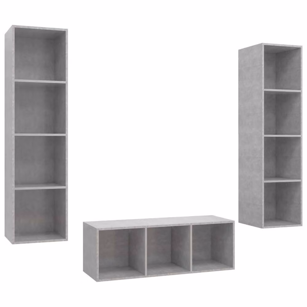 Berkfield Home Practical 3 Piece Modern TV Cabinet Set in Concrete Grey MDF – 3