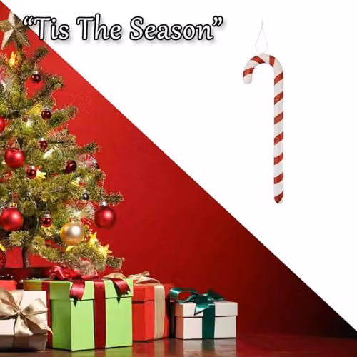 VFM e-Store Red Glitter Striped Candy Cane Christmas Tree Hanging Ornament, Height: 40 cm – 6