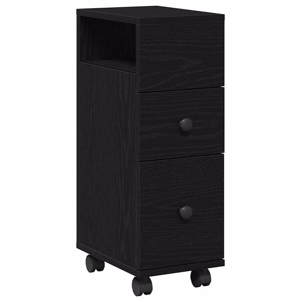Berkfield Home Narrow Bathroom Cabinet with Wheels in Black Oak Engineered Wood – 3
