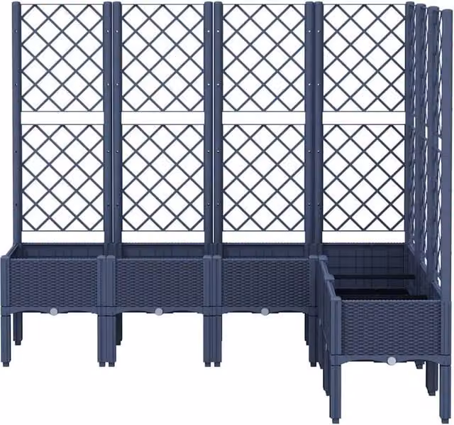 Berkfield Home Garden Planter with Trellis in Blue Grey Anthracite, W/D/H: 120 x 120 x 142 cm
