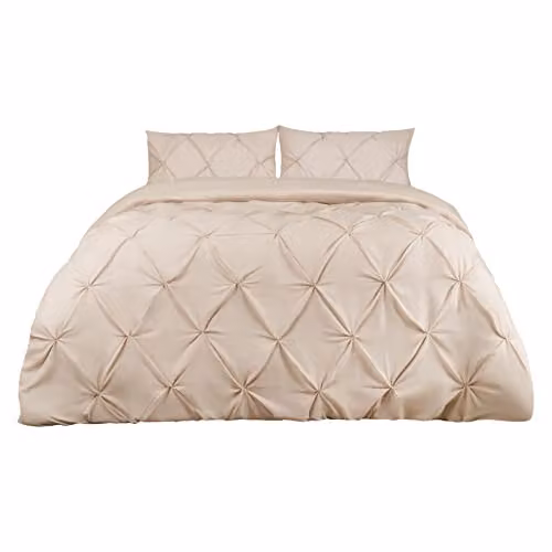 Highams Diamond Pintuck Duvet Cover and Pillowcase Set in Beige or Yellow – 1