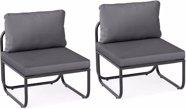 Gymax Set of 2 Grey Outdoor Patio Chairs with Removable Fabric Cushions and Metal Frame