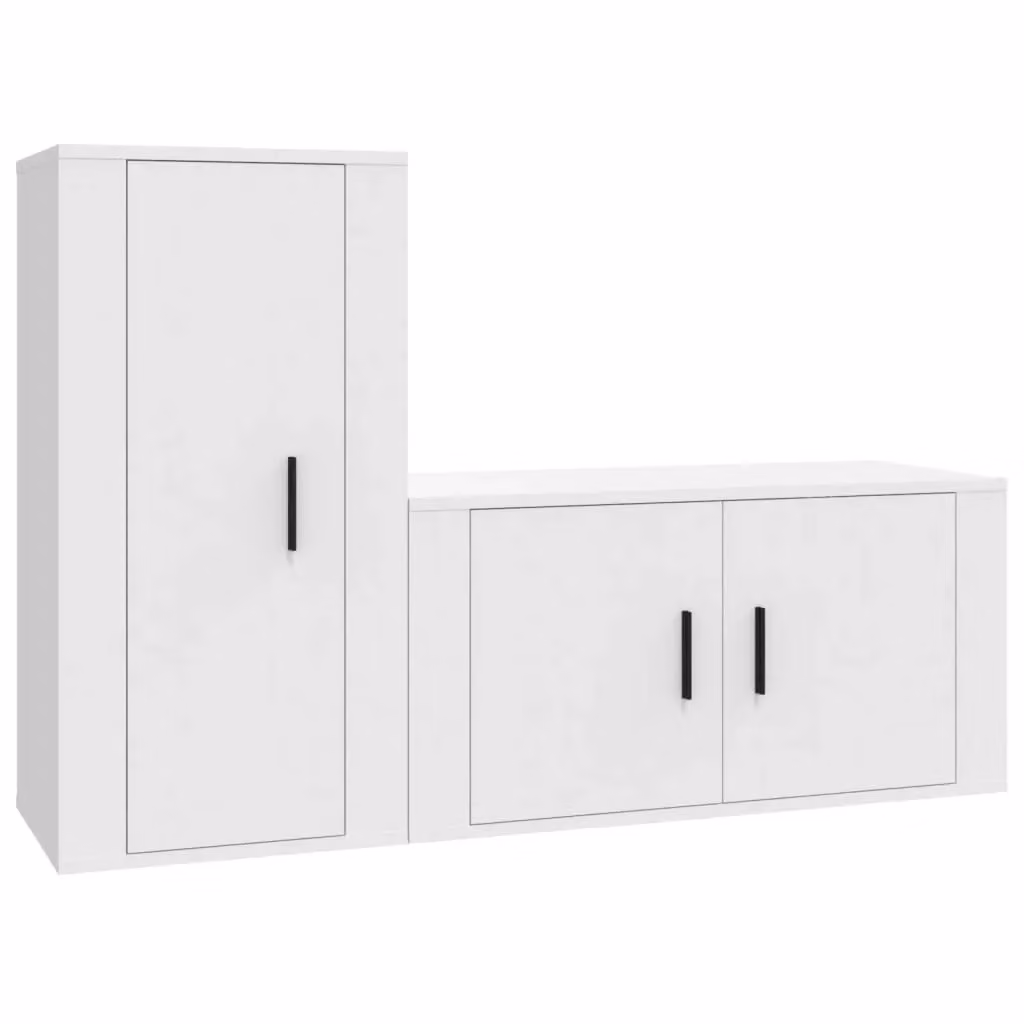 Berkfield Home 2 Piece Classic Wall Mounted TV Cabinet Set in White Matt Engineered Wood – 2