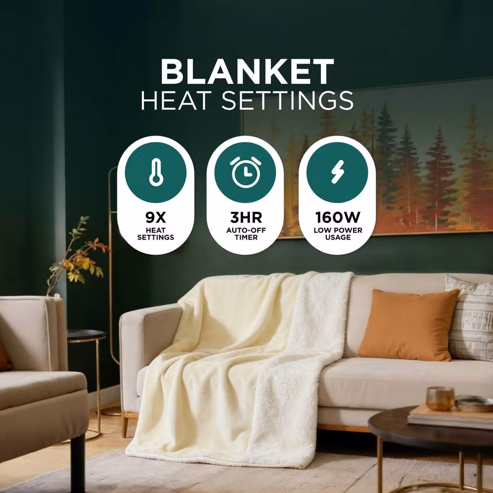 DMD Collective Fleece and Sherpa Electric Heated Blanket in Beige, W/D/H: 150 x 200 cm – 3