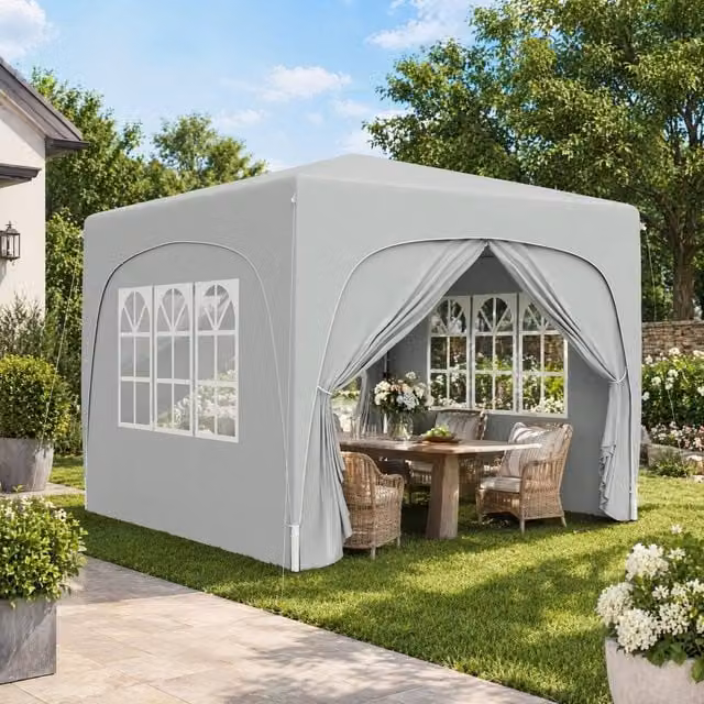 STILVORA Pop-Up Gazebo with Windows and Adjustable Height, Grey, W: 300 cm, D: 300 cm, H: 253 cm – 1