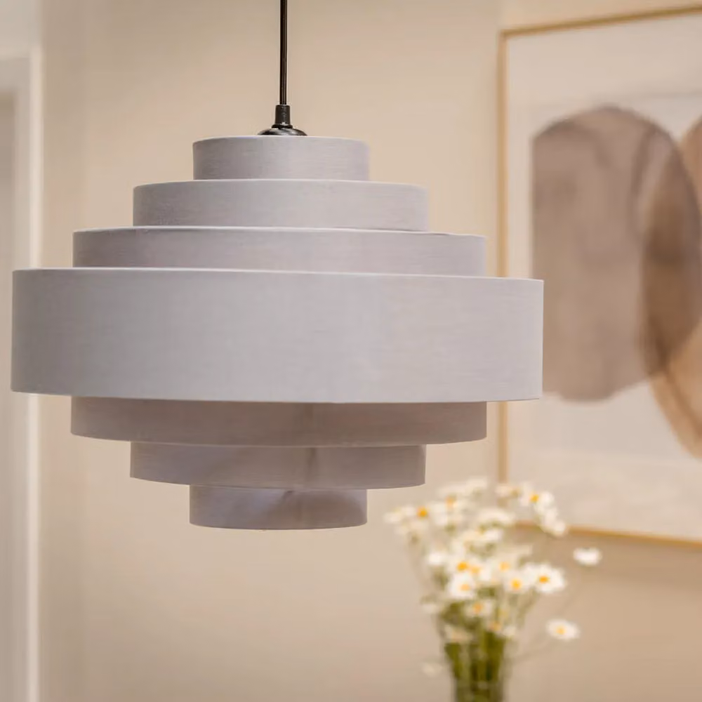 MiniSun Modern Grey and Copper 7 Tier Fabric Cylinder Pendant Drum Light Shade, Width: 45 cm – 3