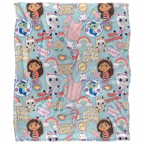 Gabby's Dollhouse Gabby Cat Badges Super Soft Fluffy Fleece Throw Blanket, Multicolour, W: 152 cm, D: 127 cm – 1
