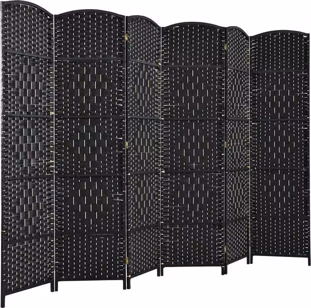 COSTWAY 6-Panel Modern Wood Folding Privacy Screen, Black, Height: 180 cm