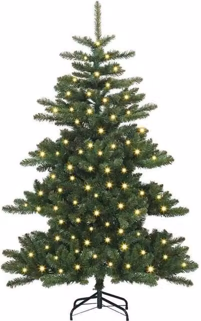 Berkfield Home Elegant Artificial Hinged Christmas Tree with 150 LEDs, Green, H 150 cm x W 104 cm x D 104 cm