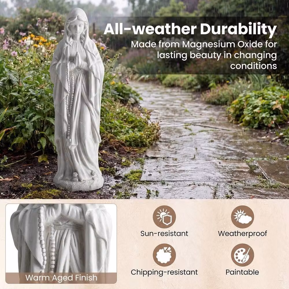 NESTLUNE Grey Religious Outdoor Sculpture with Aged Finish, H 74.5 cm x W 15 cm x D 15 cm – 5