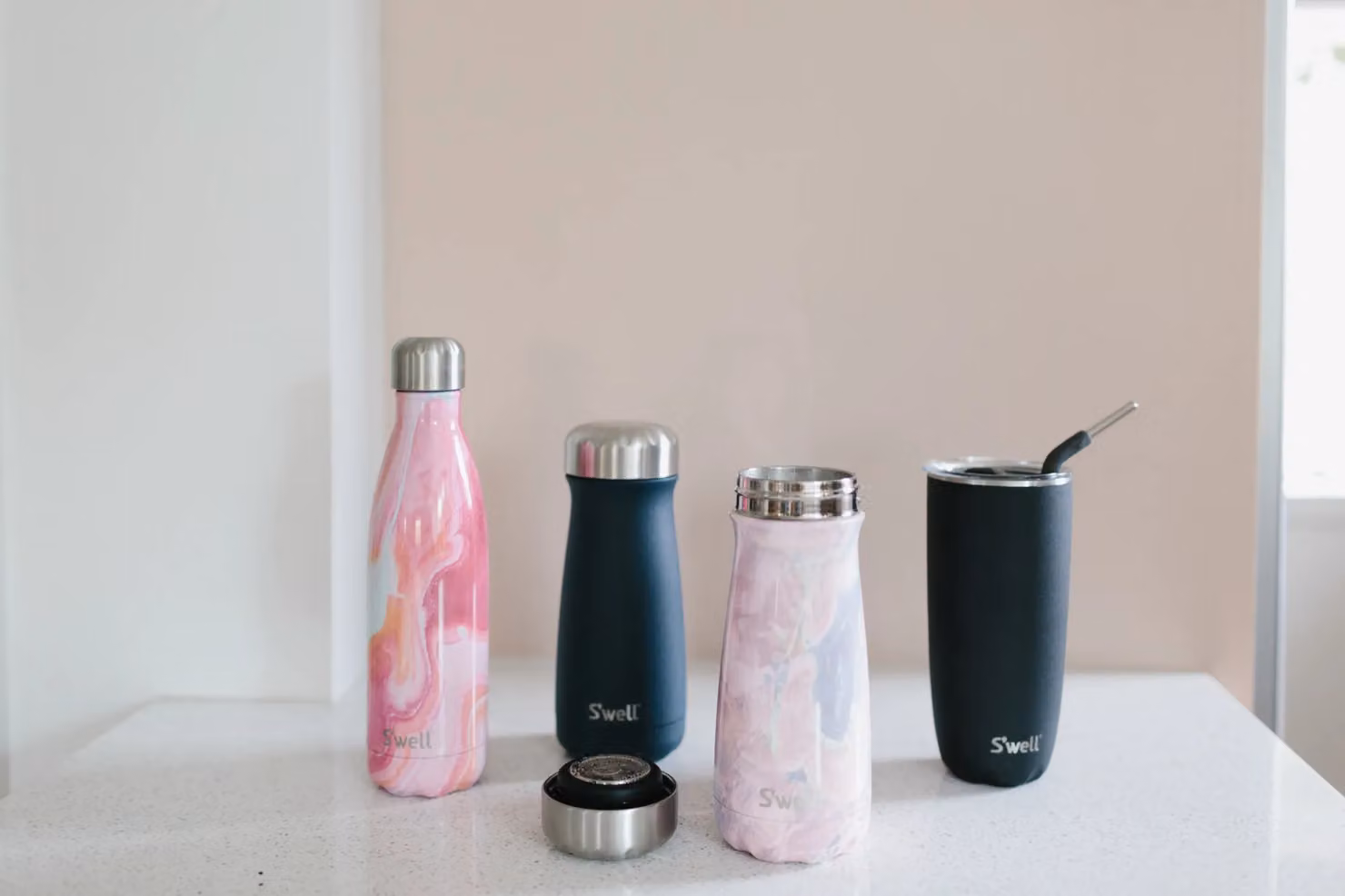 S'well Rose Agate Vacuum-Insulated Stainless Steel Water Bottle, Pink, 500ml – 6