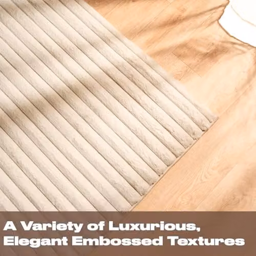 OHS Ribbed Faux Fur Rug in Beige Sand, W/D: 170 x 120 cm – 4