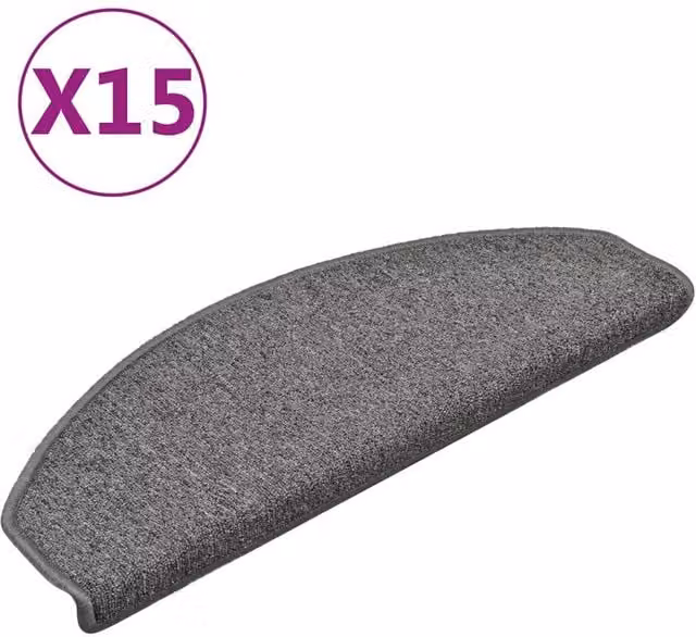 Berkfield Home Non-Slip Carpet Stair Treads, 15 Pieces, Dark Grey, W: 65 cm, D: 24 cm, H: 4 cm – 1