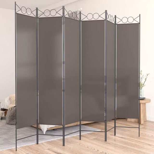 Berkfield Home 6-Panel Fabric Room Divider in Anthracite and Black, W: 240 cm, H: 220 cm