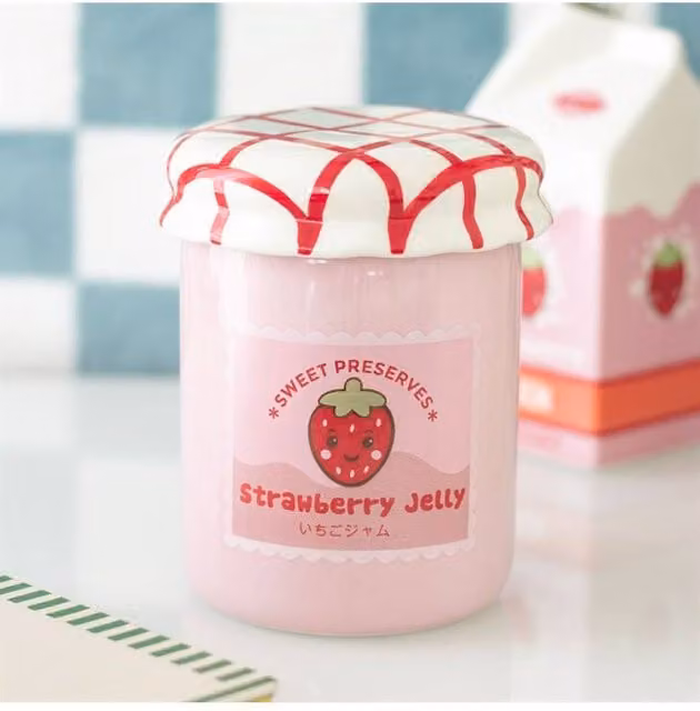 KDMD Strawberry Jelly Jar Ceramic Oil Burner and Wax Warmer in Pink