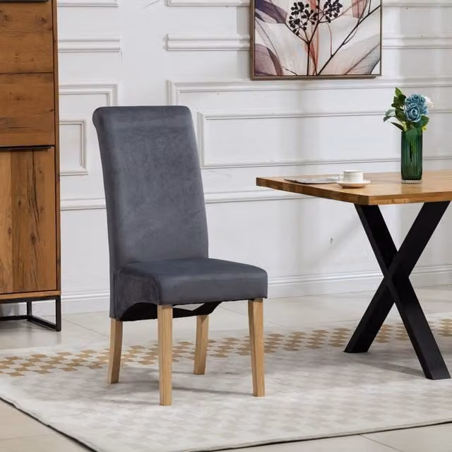 Artemis Home Rimini Velvet Fabric Dining Chairs, Set of 2, Grey, H 104 x W 60 x D 47 cm, Seat Height: 44 cm