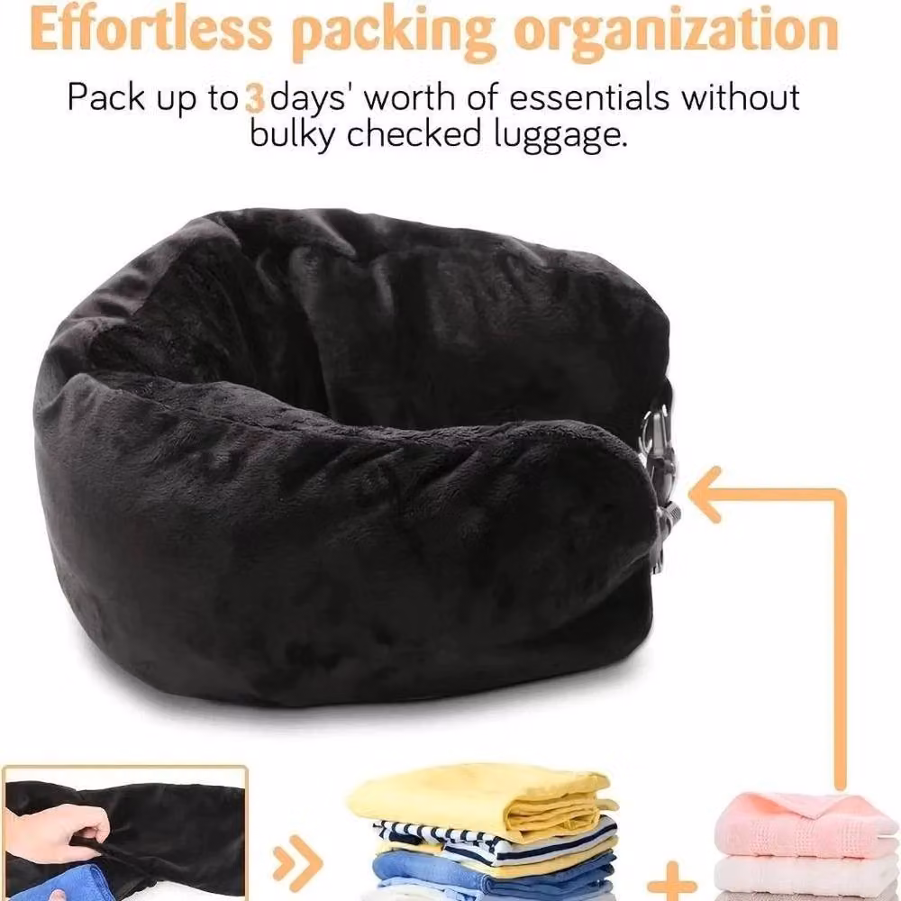 KORVIXA Black Unisex U-Shaped Refillable Travel Neck Pillow – 3
