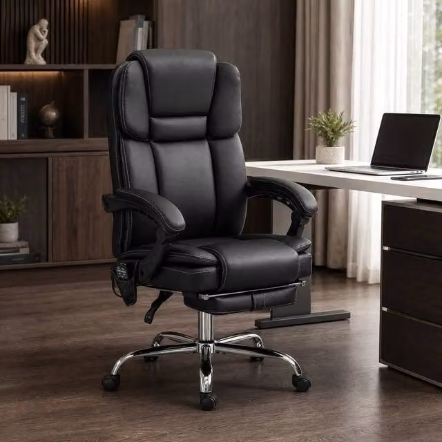 STILVORA Executive Office Chair in Black with Synthetic Leather, Headrest and Armrests