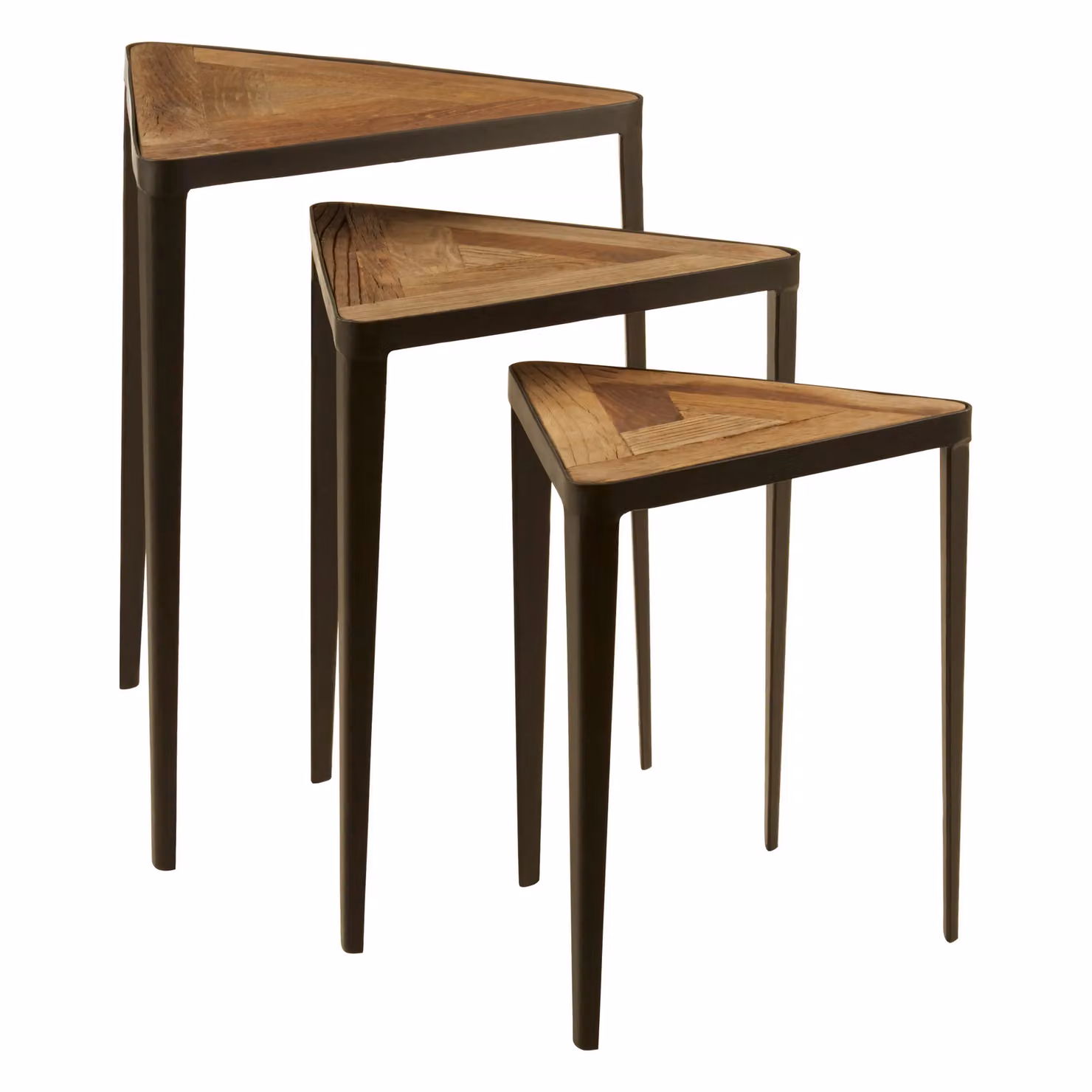 Orsina Set of 3 Triangular Wooden Accent Tables in Dark Brown and Black – 4