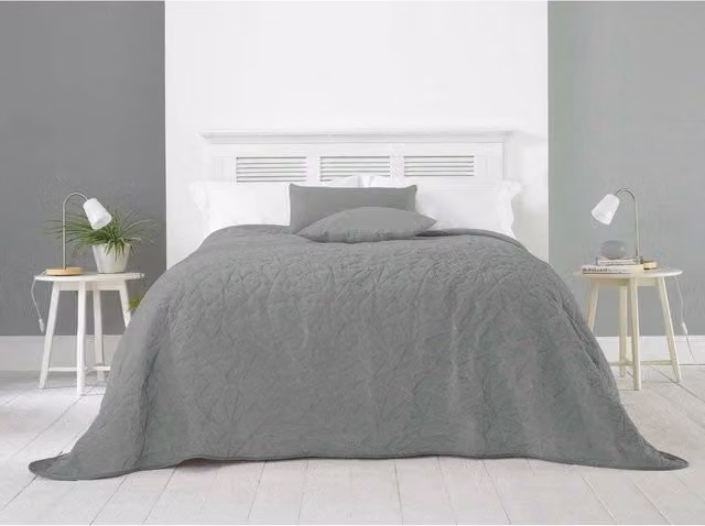 HomeSpace Direct Alexa Geometric Velvet Bedspread in Grey