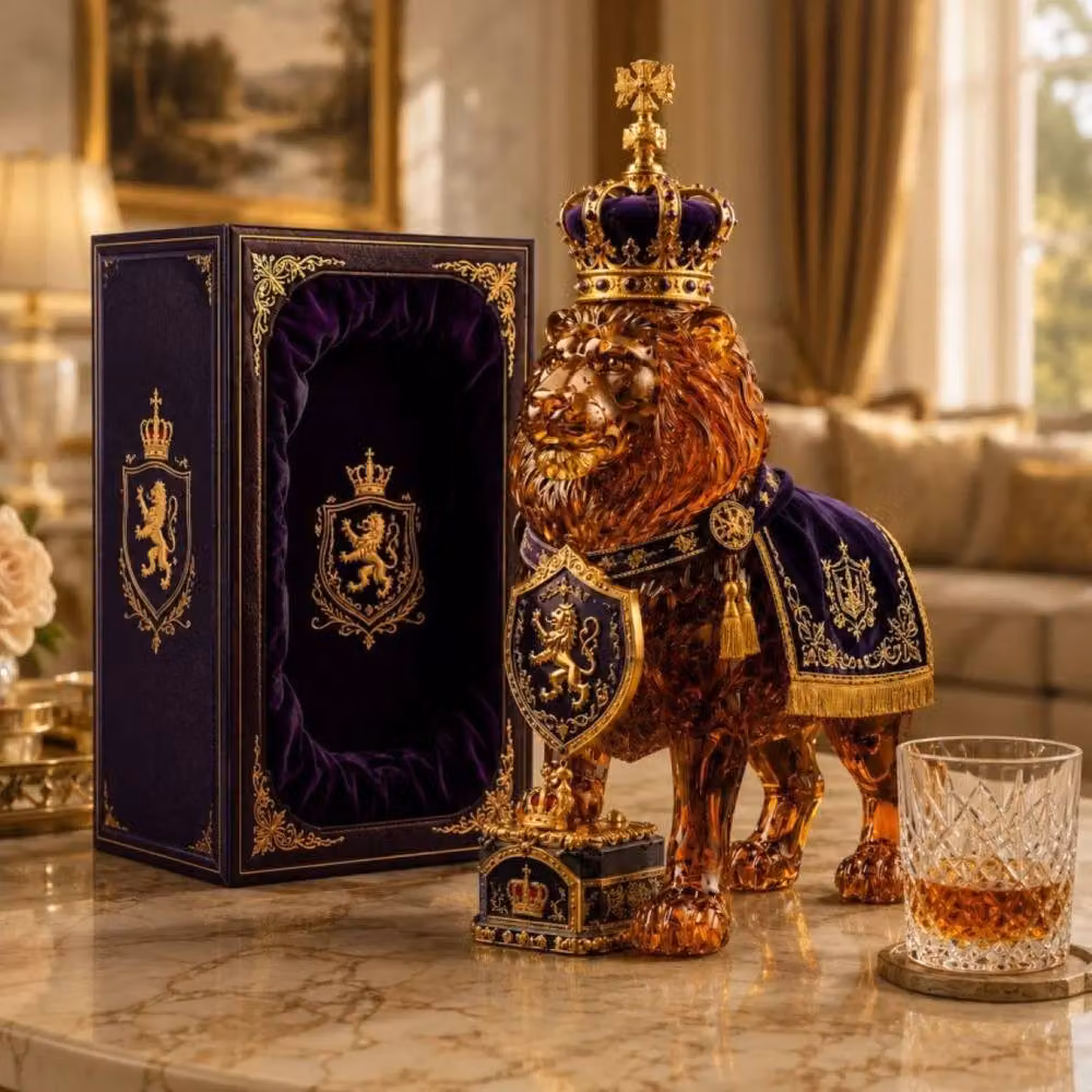 Quipulse Lion King Brown Ceramic and Glass Wine Bottle Tabletop Ornament – 2