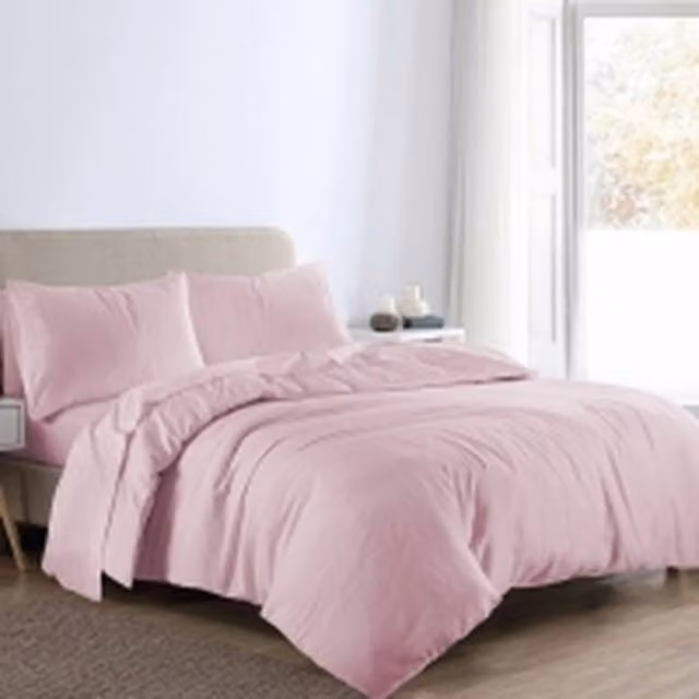 Homes-Linen Pink Plain Reversible Flannelette Duvet Cover and Pillowcase Set, Single, 90 x 200 cm