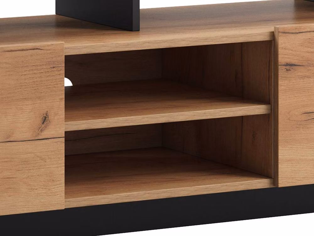 Vente-unique Modern 2-Door TV Unit with 6 Recesses and LEDs in Light Natural and Grey – 3