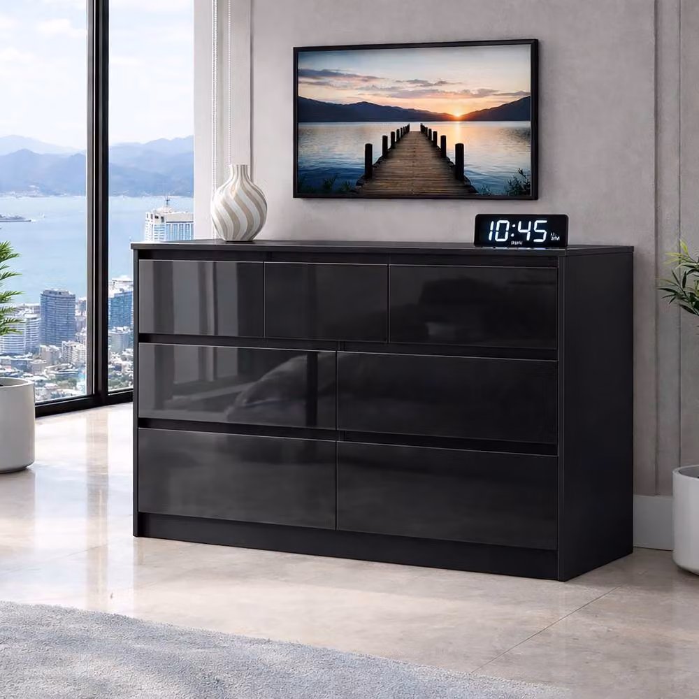 Harmin Luxury Black High Gloss 7 Drawer Handleless Chest of Drawers – 3