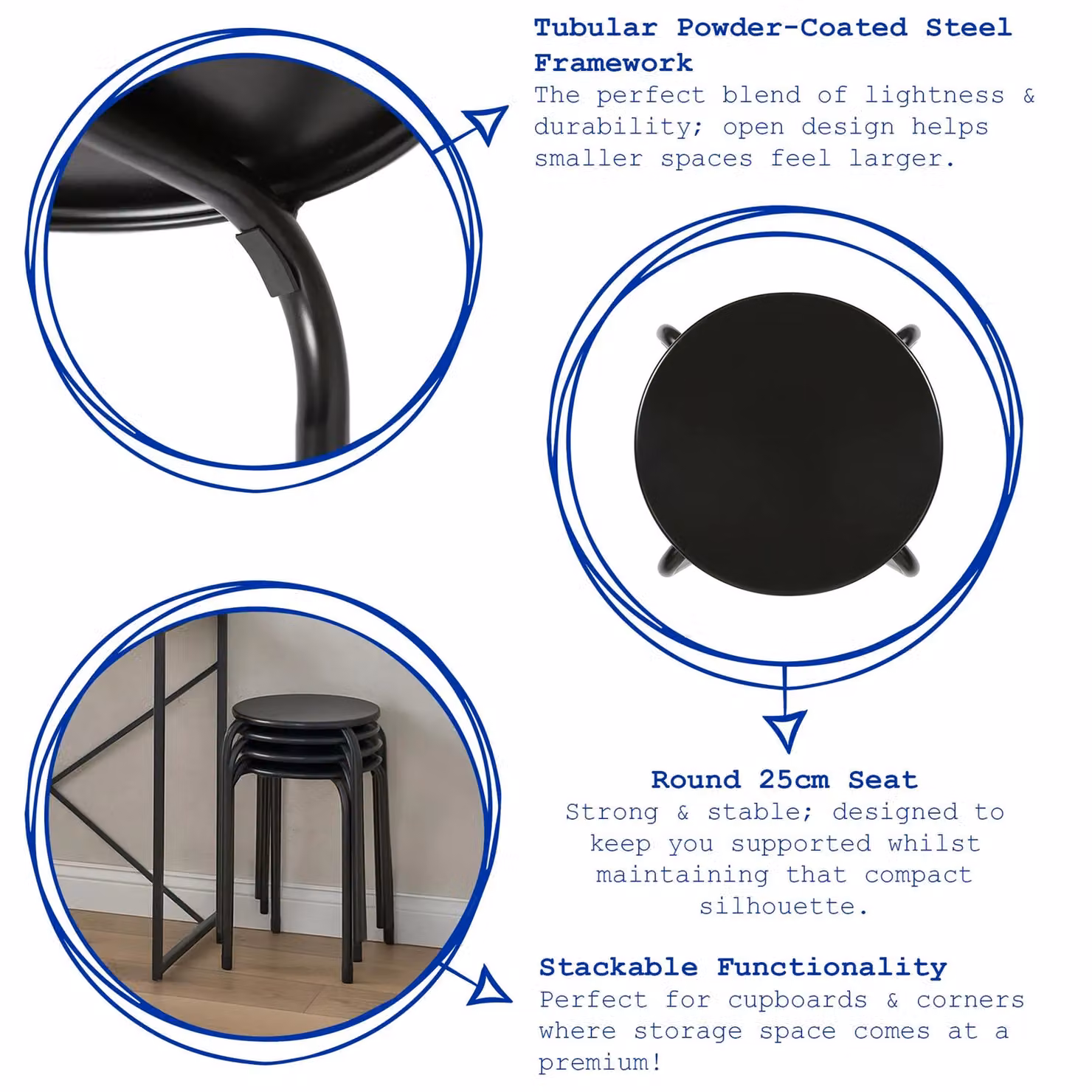 Harbour Housewares Matt Black Metal Stacking Stools, Pack of 10 – 2