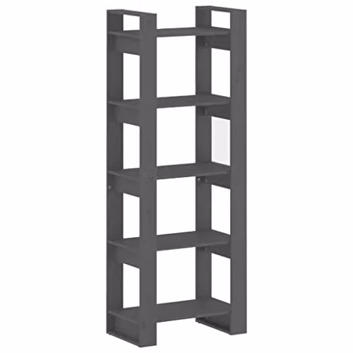 vidaXL Grey Rustic Solid Pine Book Cabinet and Room Divider, W: 60 cm, D: 35 cm, H: 160 cm