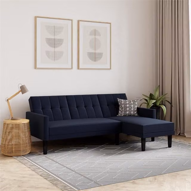 Dorel Haven Linen Sectional Sofa Bed in Blue