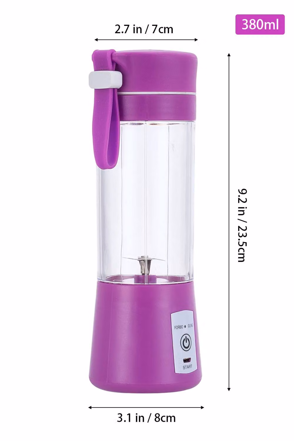 Living and Home Portable Personal Blender with 6-Leaf 304 Stainless Steel Blade, Purple, 380ml – 3