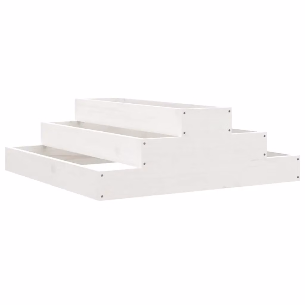 Berkfield Home White Solid Wood Pine Planter W: 80 cm, D: 80 cm, H: 27 cm – 2